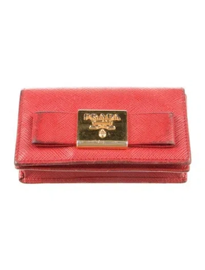 Pre-owned Prada Saffiano Cuir Leather Bifold Wallet In Red