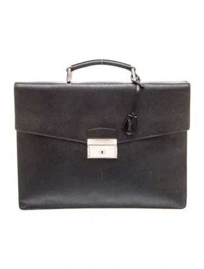 Pre-owned Prada Saffiano Cuir Leather Briefcase In Black