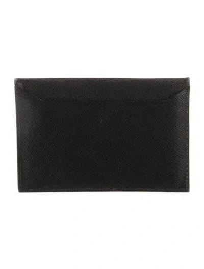 Pre-owned Prada Saffiano Cuir Leather Card Holder In Black