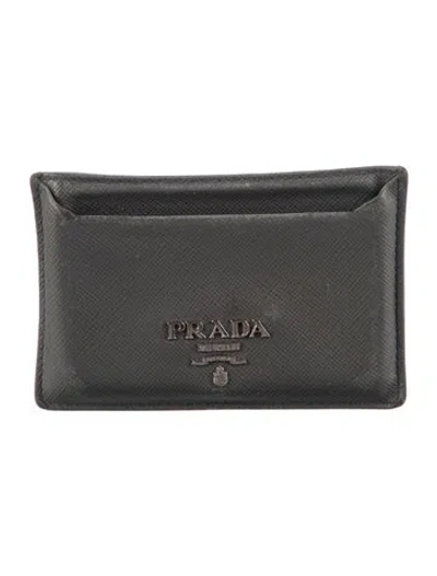 Pre-owned Prada Saffiano Cuir Leather Card Holder In Grey