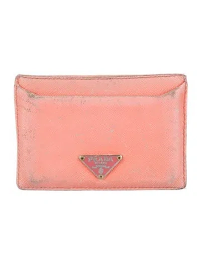 Pre-owned Prada Saffiano Cuir Leather Card Holder In Pink