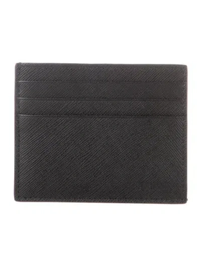 Pre-owned Prada Saffiano Cuir Leather Card Holder W/ Tags In Black