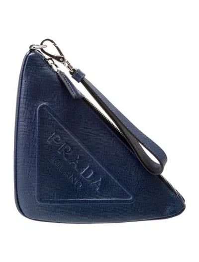 Pre-owned Prada Saffiano Cuir Leather Clutch In Blue