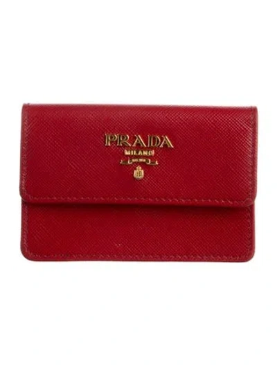 Pre-owned Prada Saffiano Cuir Leather Coin Pouch W/ Tags In Red