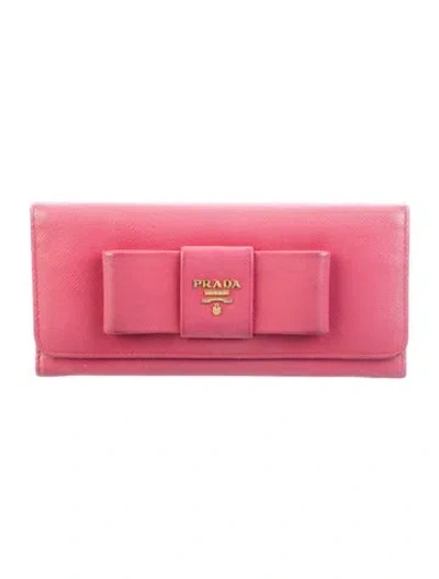 Pre-owned Prada Saffiano Cuir Leather Compact Wallet In Pink