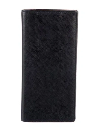 Pre-owned Prada Saffiano Cuir Leather Continental Wallet In Black