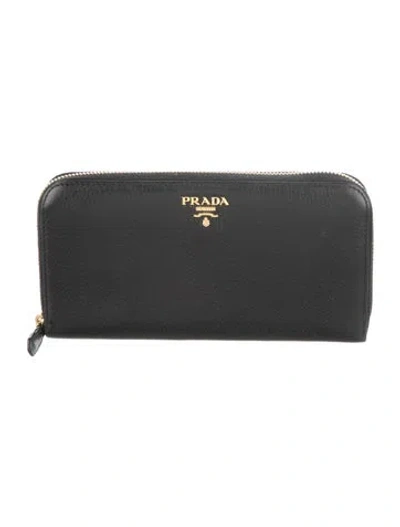 Pre-owned Prada Saffiano Cuir Leather Continental Wallet In Black