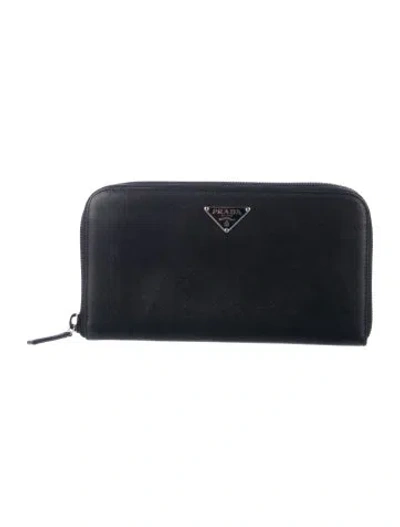 Pre-owned Prada Saffiano Cuir Leather Continental Wallet In Black