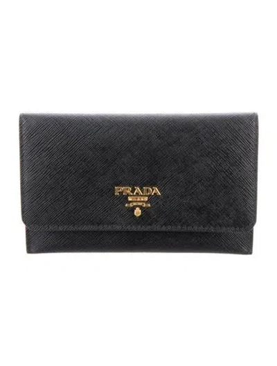 Pre-owned Prada Saffiano Cuir Leather Continental Wallet In Black