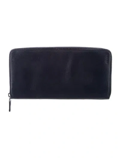 Pre-owned Prada Saffiano Cuir Leather Continental Wallet In Blue