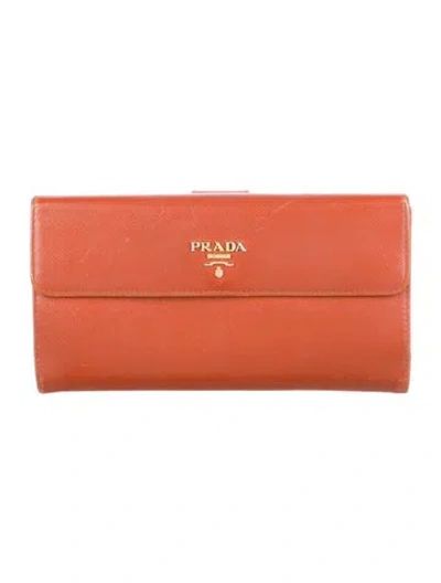 Pre-owned Prada Saffiano Cuir Leather Continental Wallet In Brown