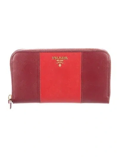 Pre-owned Prada Saffiano Cuir Leather Continental Wallet In Burgundy