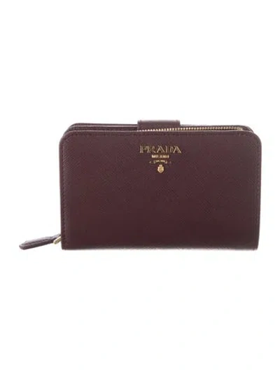 Pre-owned Prada Saffiano Cuir Leather Continental Wallet In Burgundy
