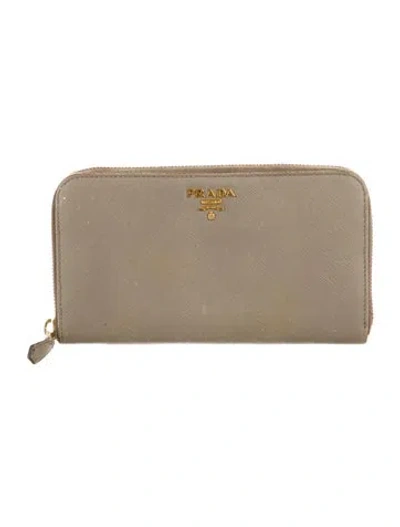 Pre-owned Prada Saffiano Cuir Leather Continental Wallet In Neutral