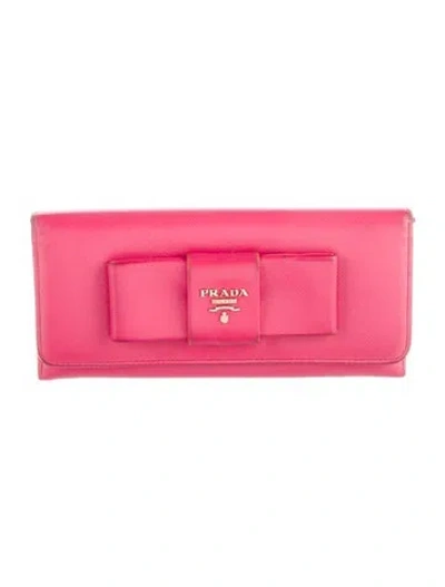 Pre-owned Prada Saffiano Cuir Leather Continental Wallet In Pink