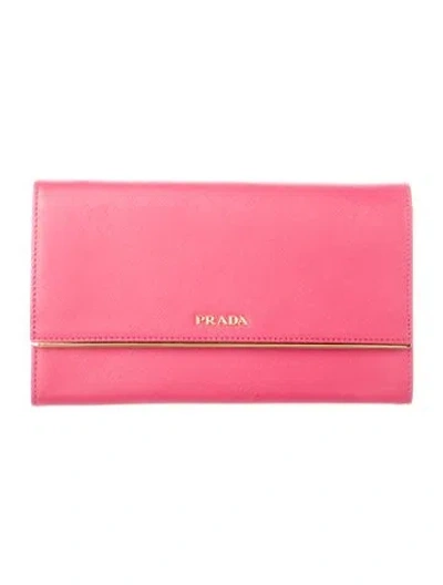 Pre-owned Prada Saffiano Cuir Leather Continental Wallet In Pink