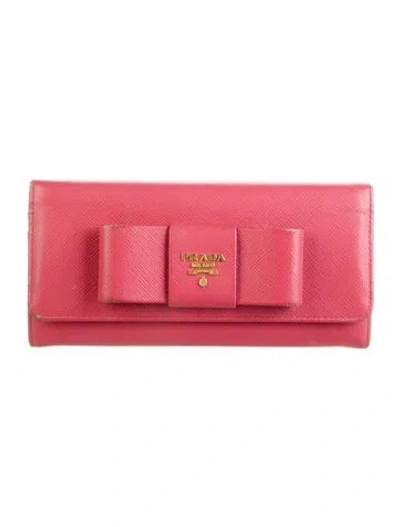 Pre-owned Prada Saffiano Cuir Leather Continental Wallet In Pink