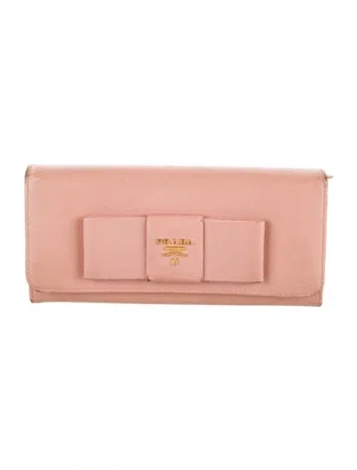 Pre-owned Prada Saffiano Cuir Leather Continental Wallet In Pink