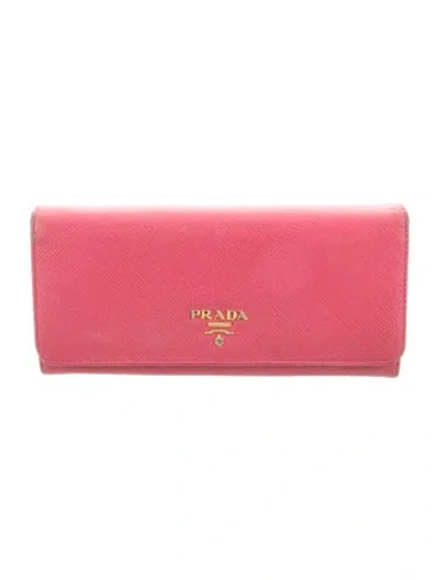 Pre-owned Prada Saffiano Cuir Leather Continental Wallet In Pink