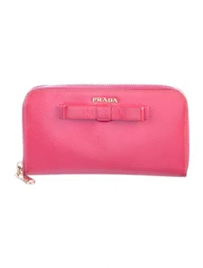 Pre-owned Prada Saffiano Cuir Leather Continental Wallet In Pink
