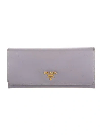 Pre-owned Prada Saffiano Cuir Leather Continental Wallet In Purple
