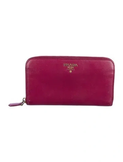 Pre-owned Prada Saffiano Cuir Leather Continental Wallet In Purple