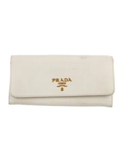 Pre-owned Prada Saffiano Cuir Leather Continental Wallet In White