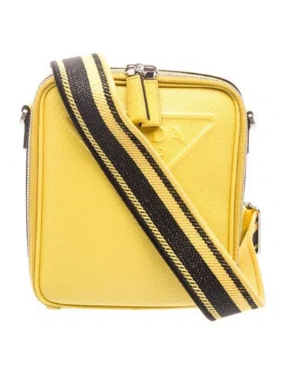 Pre-owned Prada Saffiano Cuir Leather Crossbody Bag In Yellow