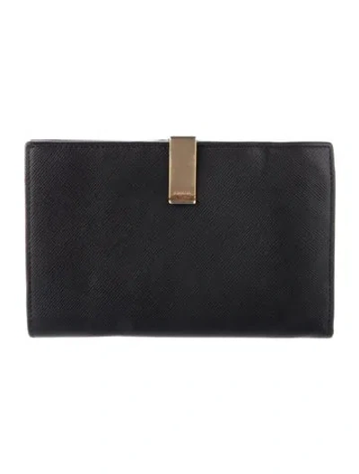 Pre-owned Prada Saffiano Cuir Leather French Purse In Black