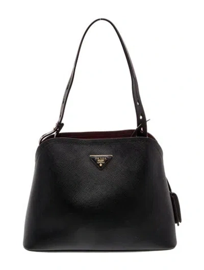 Pre-owned Prada Saffiano Cuir Leather Matinee In Black