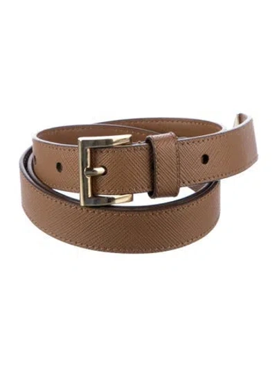Pre-owned Prada Saffiano Cuir Leather Saffiano Leather Belt In Brown
