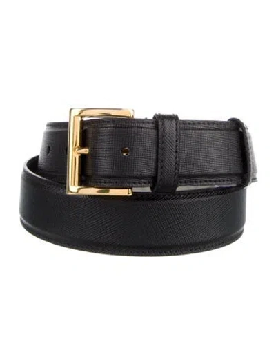 Pre-owned Prada Saffiano Cuir Leather Saffiano Leather Waist Belt In Black