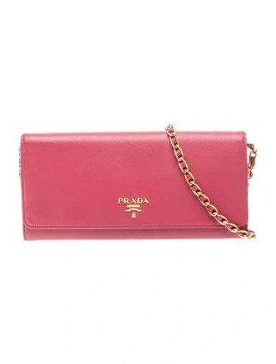Pre-owned Prada Saffiano Cuir Leather Saffiano Leather Wallet On Chain Crossbody In Pink