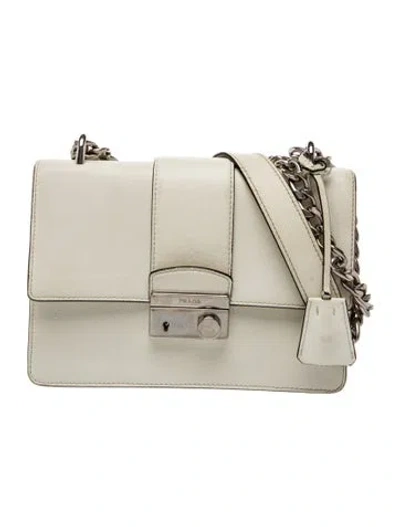 Pre-owned Prada Saffiano Cuir Leather Sound Chain In Neutrals