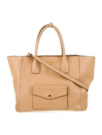 Pre-owned Prada Saffiano Cuir Leather Tote In Neutral