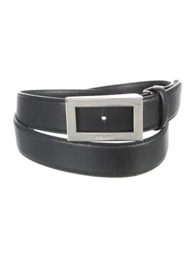 Pre-owned Prada Saffiano Cuir Leather Waist Belt In Black