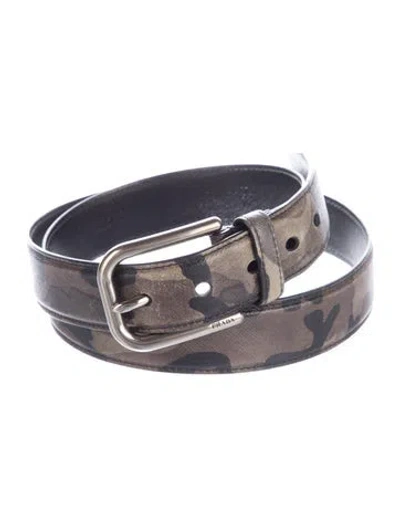Pre-owned Prada Saffiano Cuir Leather Waist Belt In Green