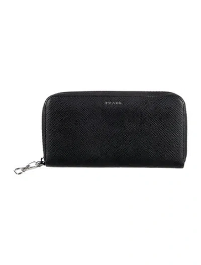 Pre-owned Prada Saffiano Cuir Leather Wallet In Black