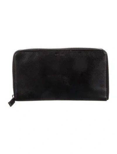 Pre-owned Prada Saffiano Cuir Leather Wallet In Black