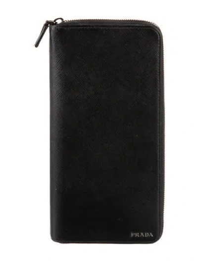 Pre-owned Prada Saffiano Cuir Leather Wallet In Black