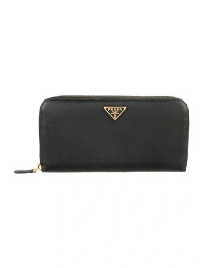 Pre-owned Prada Saffiano Cuir Leather Wallet In Black