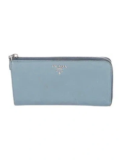 Pre-owned Prada Saffiano Cuir Leather Wallet In Blue