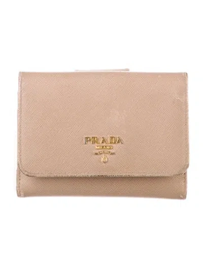 Pre-owned Prada Saffiano Cuir Leather Wallet In Neutral