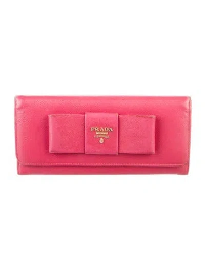Pre-owned Prada Saffiano Cuir Leather Wallet In Pink