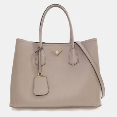 Pre-owned Prada Saffiano Double Cuir Tote In Brown