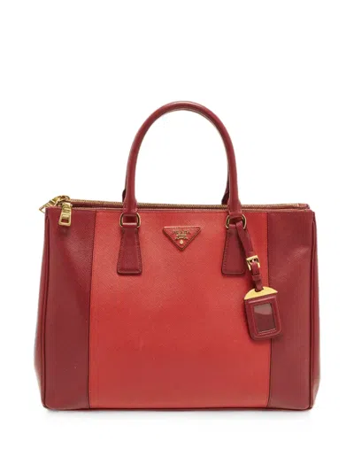 Pre-owned Prada Saffiano Double Zip Tote Bag In Red