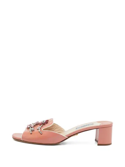 Pre-owned Prada Saffiano Embellished Sandals In Pink