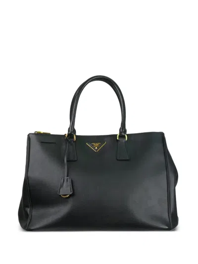 Pre-owned Prada Saffiano Enamel Triangle Logo Handbag In Black