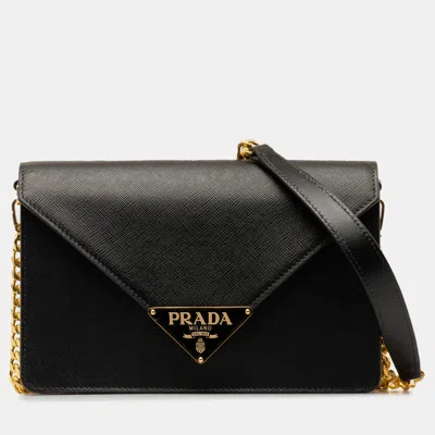 Pre-owned Prada Saffiano Envelope Chain Crossbody Bag In Black