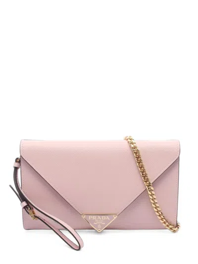 Pre-owned Prada Saffiano Envelope Leather Small Clutch Bag In ピンク